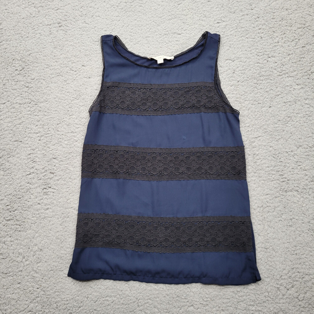 Ann Taylor LOFT Shirt Womens ' Petite XSP Blue Black Sheer Sleeveless